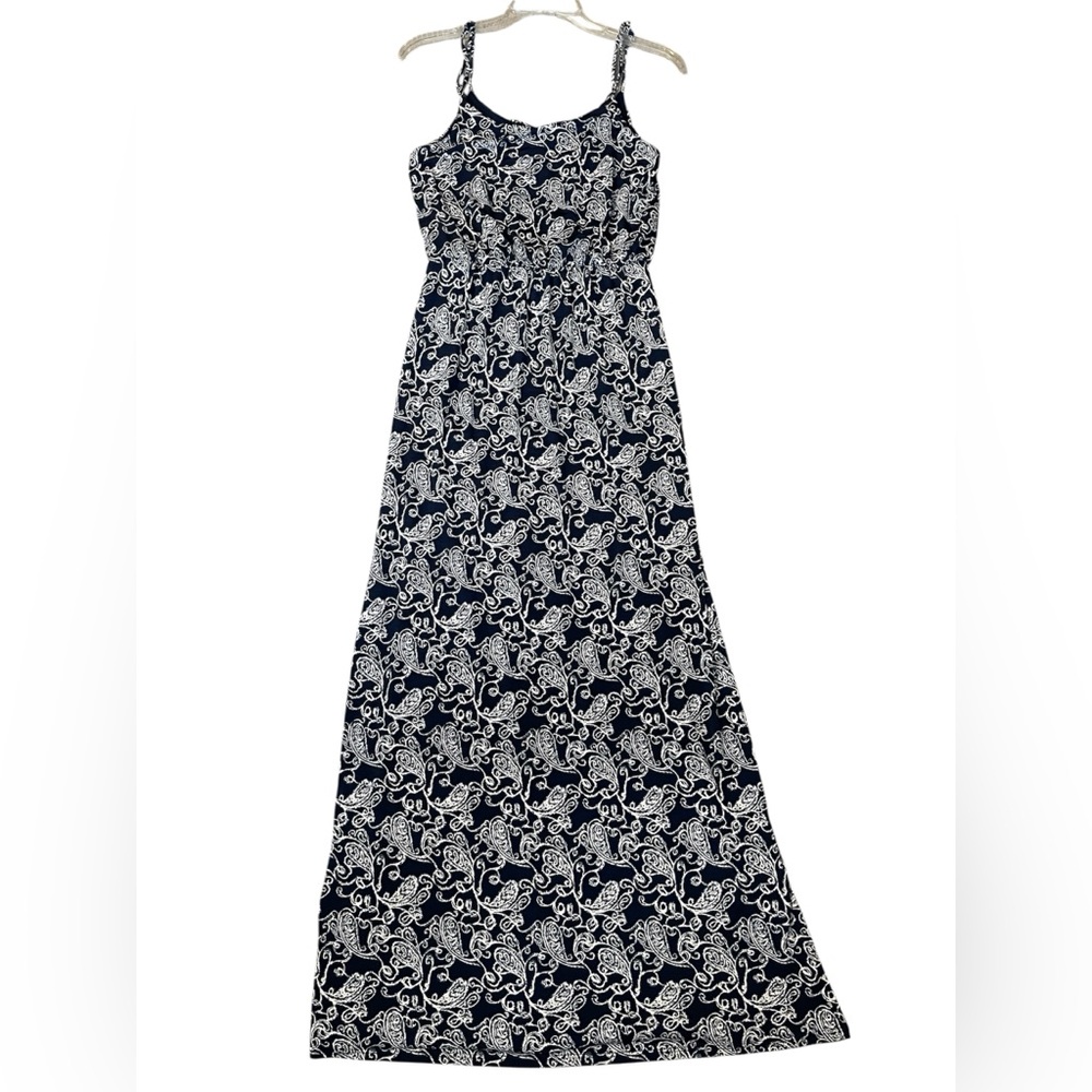 Blue and White Patterned Maxi Dress